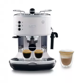 Espresso aparatas De’Longhi ECO 311.W — rankinis, 15 bar, 1,4 L vandens bakas, 2 puodeliams, palaikymas šiltai, stalviršinis