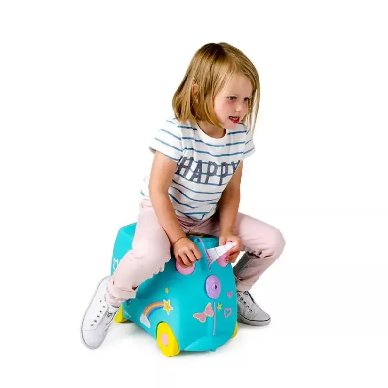 Trunki Una the Unicorn lagaminas vaikams 4 ratai 18L rožinė turkio geltona