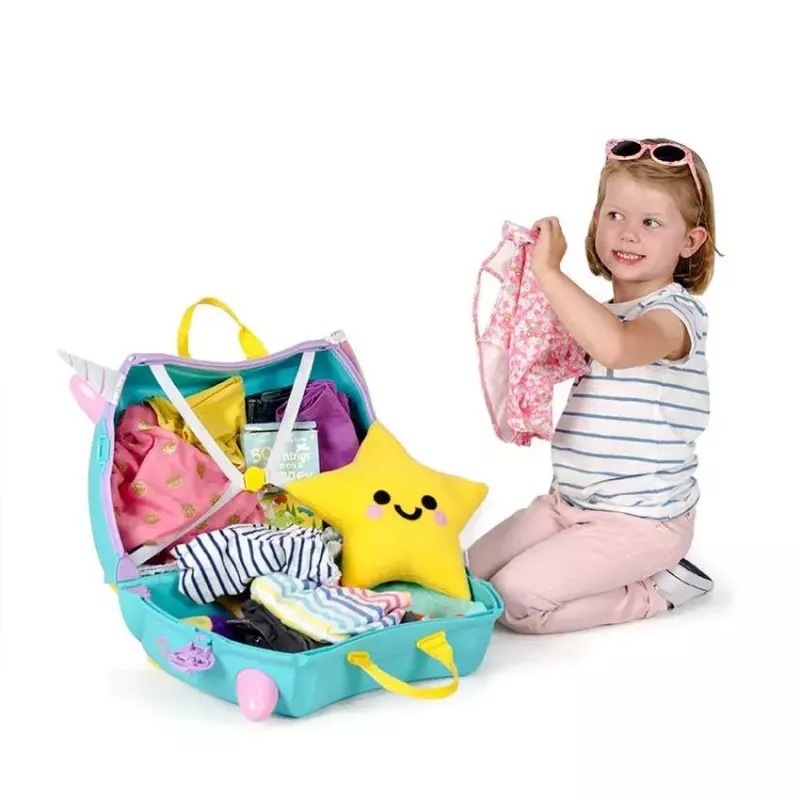 Trunki Una the Unicorn lagaminas vaikams 4 ratai 18L rožinė turkio geltona