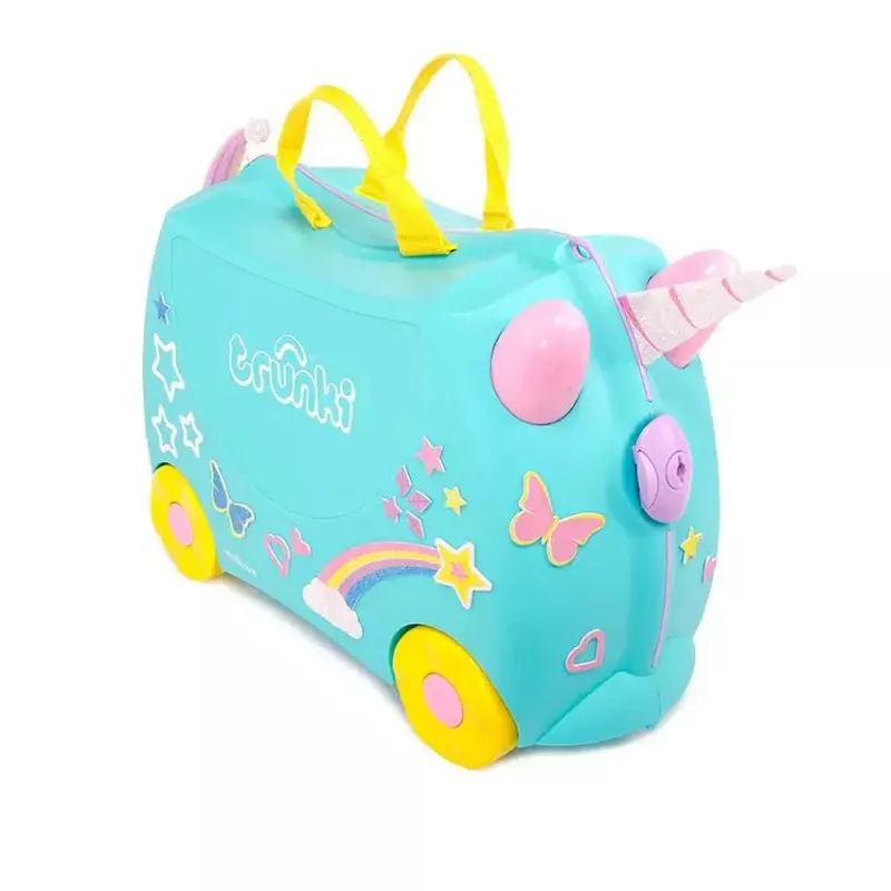 Trunki Una the Unicorn lagaminas vaikams 4 ratai 18L rožinė turkio geltona