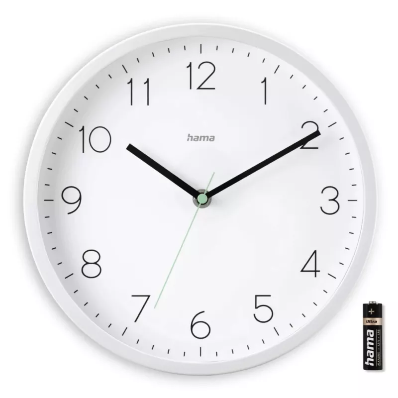 Sieninis laikrodis HAMA Menorca, analoginis, Ø 25 cm, baltas