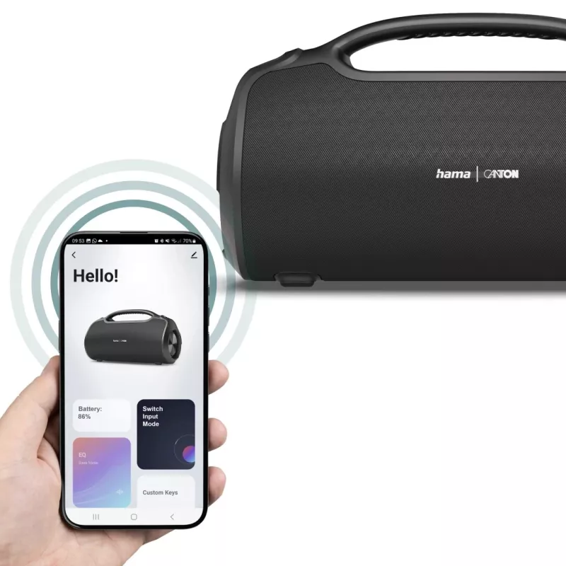 Vakarėlių garsiakalbis HAMA UltiMate Pro 120 W, belaidis Bluetooth, atsparus vandeniui, įmontuota baterija, USB-C įkrovimas