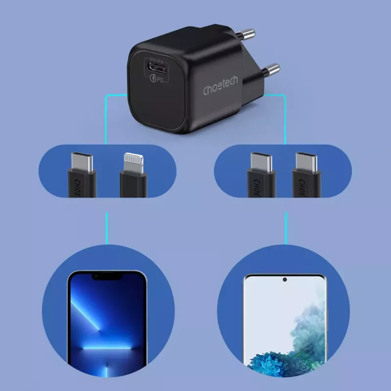 Įkroviklis CHOETECH PD5007 30W USB-C Power Delivery greitasis įkrovimas telefonams ir planšetėms
