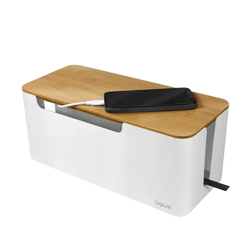 LogiLink KAB0075 dėklas laidams slėpti su bambukiniu dangteliu, baltas