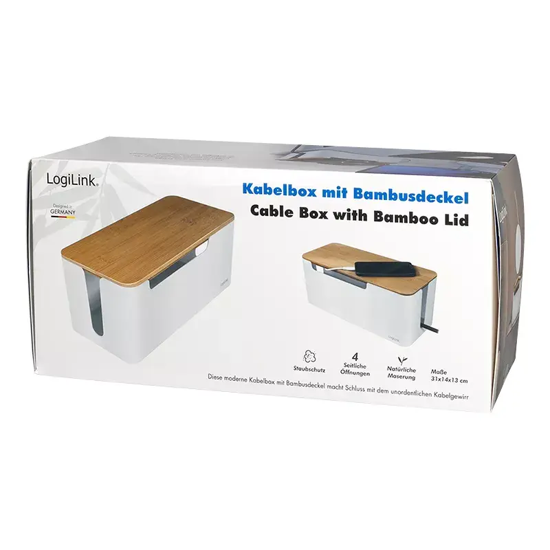 LogiLink KAB0075 dėklas laidams slėpti su bambukiniu dangteliu, baltas