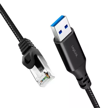 Adapterinis kabelis LogiLink CU0402 USB-A į RJ45, Cat6, 2 m, juodas