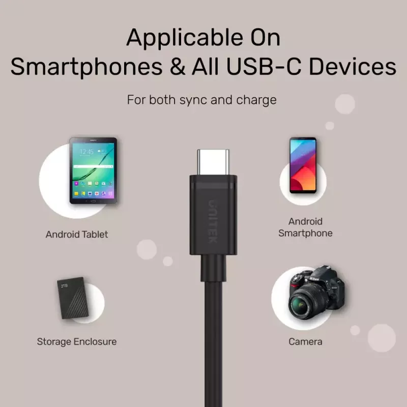 USB C į USB C laidas Unitek Y-C477BK01-2M, USB 3.2 Gen 1, 2 m, 5 Gbit/s, PD 60 W, juodas