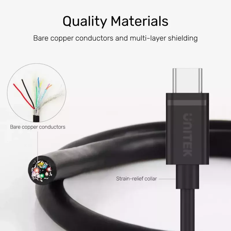 USB C į USB C laidas Unitek Y-C477BK01-2M, USB 3.2 Gen 1, 2 m, 5 Gbit/s, PD 60 W, juodas