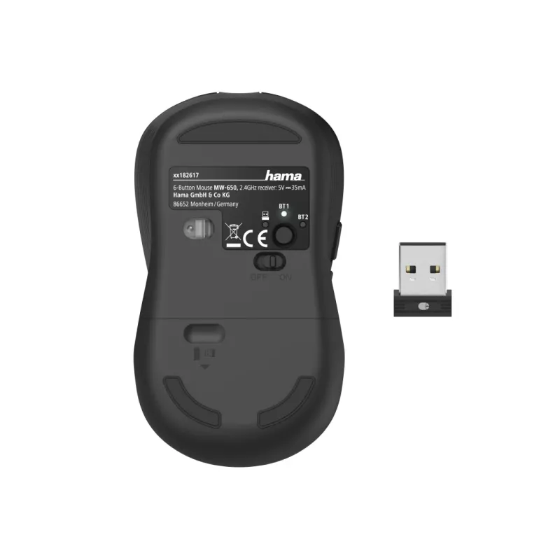 Hama MW-650 pelė Office, dešinei rankai, Bluetooth + USB Type-A, optinė, 2400 DPI