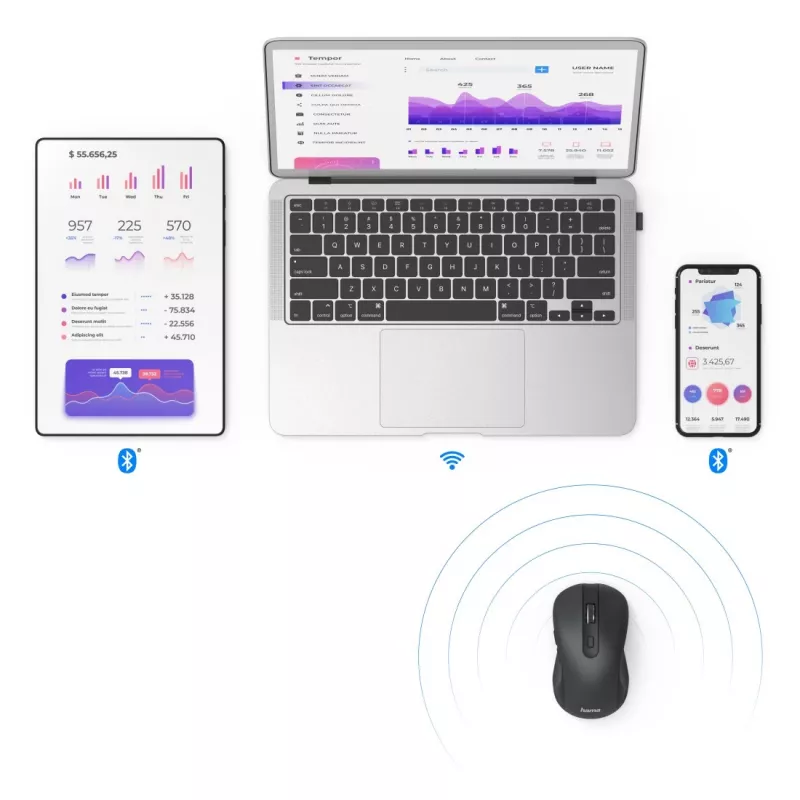 Hama MW-650 pelė Office, dešinei rankai, Bluetooth + USB Type-A, optinė, 2400 DPI
