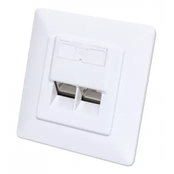 Intellinet 2 prievadų Cat6 10G ekranuota RJ45 sieninė jungtis su dangteliu, STP, signalinė balta RAL9003