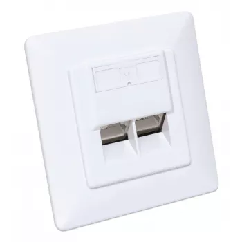 Intellinet 2 prievadų Cat6 10G ekranuota RJ45 sieninė jungtis su dangteliu, STP, signalinė balta RAL9003