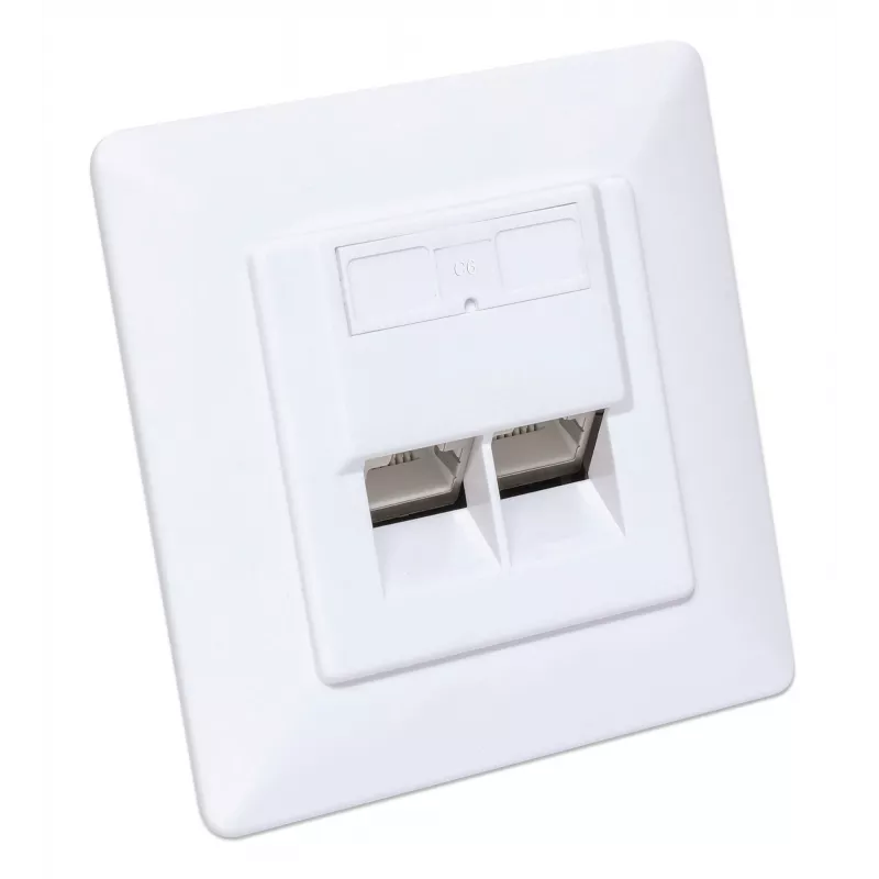 Intellinet 2 prievadų Cat6 10G ekranuota RJ45 sieninė jungtis su dangteliu, STP, signalinė balta RAL9003