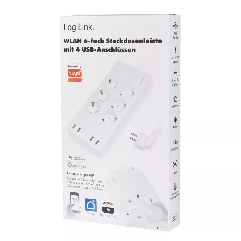 LogiLink Wi-Fi išmanusis rozetinis blokas 6x CEE 7/3 4x USB