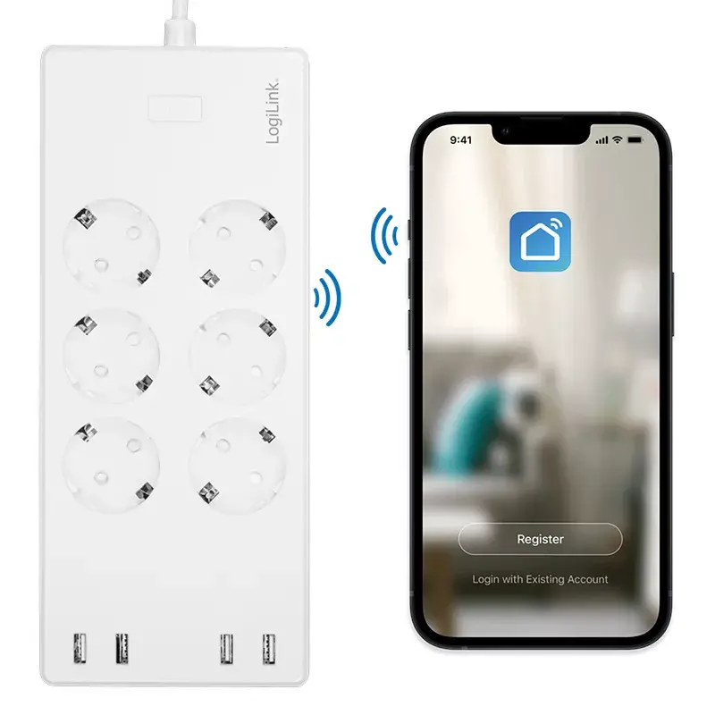LogiLink Wi-Fi išmanusis rozetinis blokas 6x CEE 7/3 4x USB