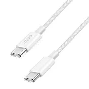 LogiLink USB 2.0 Type-C laidas C/M – C/M nailono apvalkalu 60 W baltas 1,5 m