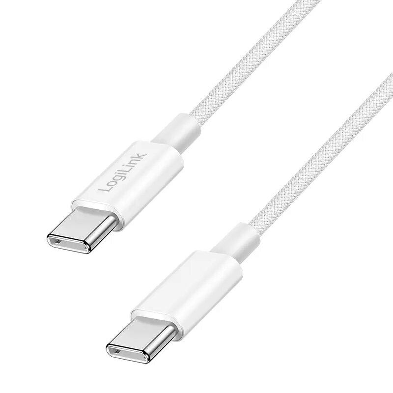 LogiLink USB 2.0 Type-C laidas C/M – C/M nailono apvalkalu 60 W baltas 1,5 m