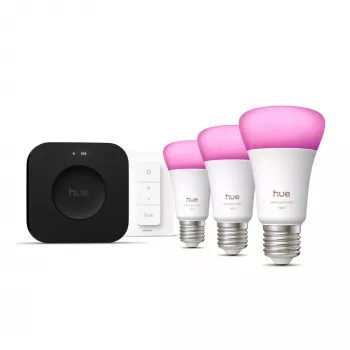 Philips Hue White and Colour Ambience pradinis rinkinys – 3 E27 išmaniosios lemputės, reguliatorius, Bridge Pro, Bluetooth / Zigbee