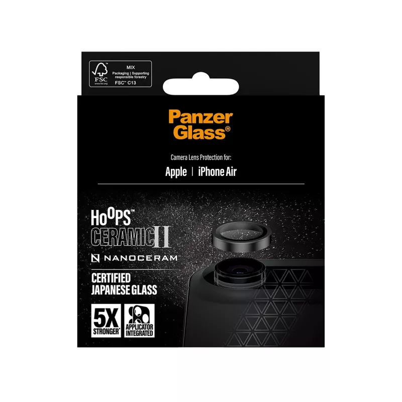 PanzerGlass Hoops Ceramic II apsauginis fotoaparatų lęšių stikliukas iPhone Air, juodas