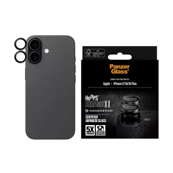 Apsauginis fotoaparato objektyvo stikliukas PanzerGlass Hoops Ceramic II, skirtas iPhone 17, 16, 16 Plus – atsparus įbrėžimams ir smūgiams