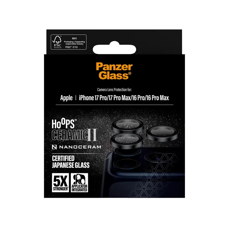 PanzerGlass® Hoops® Ceramic II kameros lęšių apsauga, skirta iPhone 17 Pro | iPhone 17 Pro Max | iPhone 16 Pro | 16 Pro Max