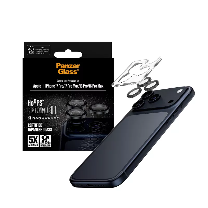 PanzerGlass® Hoops® Ceramic II kameros lęšių apsauga, skirta iPhone 17 Pro | iPhone 17 Pro Max | iPhone 16 Pro | 16 Pro Max