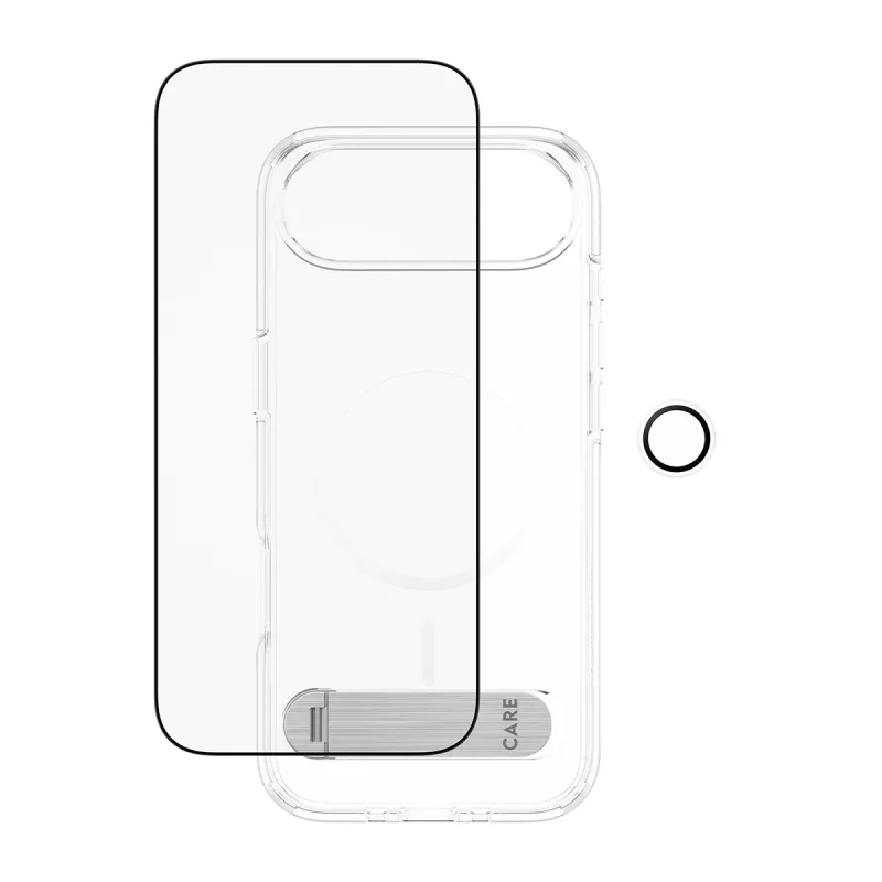 PanzerGlass CARE 3-in-1 Feature Kick apsaugos rinkinys iPhone Air – grūdintas stiklas, PET, silikonas, skaidrus