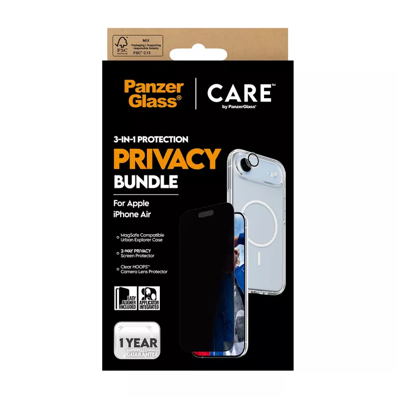 PanzerGlass CARE apsauginis dėklas iPhone 17 Air – Privacy 3-in-1