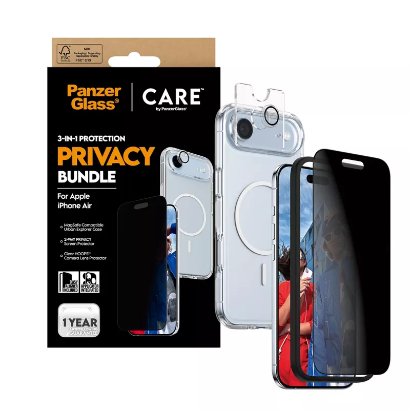 PanzerGlass CARE apsauginis dėklas iPhone 17 Air – Privacy 3-in-1