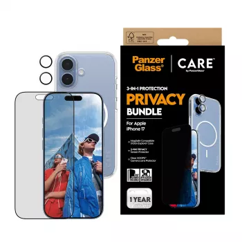Apsauginis dėklas PanzerGlass Case CARE iPhone 17 su privatumo funkcija, 3 viename