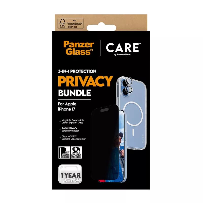 Apsauginis dėklas PanzerGlass Case CARE iPhone 17 su privatumo funkcija, 3 viename