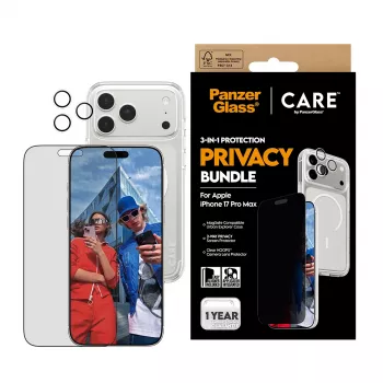 PanzerGlass CARE 3-in-1 Flagship Privacy Bundle iPhone 17 Pro Max – apsauginis dėklas su privatumo filtru