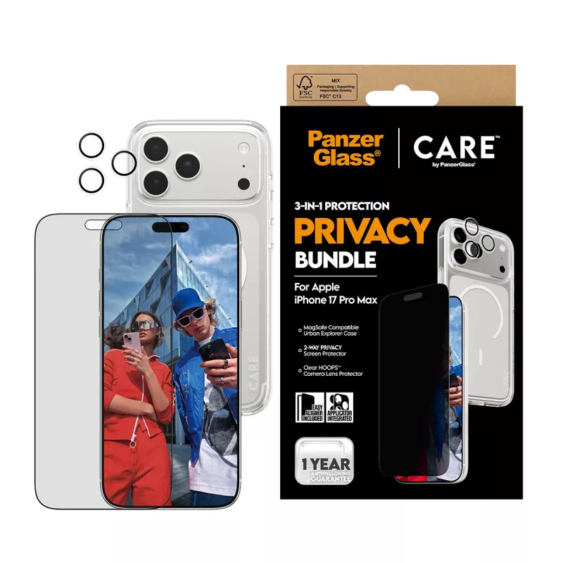 PanzerGlass CARE 3-in-1 Flagship Privacy Bundle iPhone 17 Pro Max – apsauginis dėklas su privatumo filtru