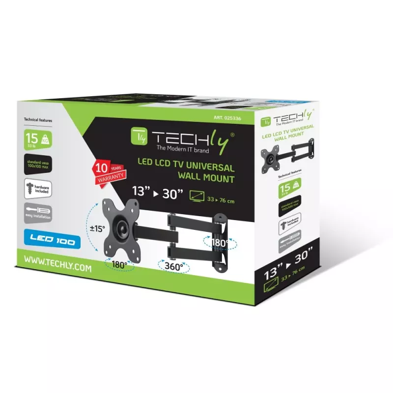 Techly sieninis laikiklis LCD LED 13-30 colių, pasukamas, 2 jungtys, juodas ICA-LCD 923B