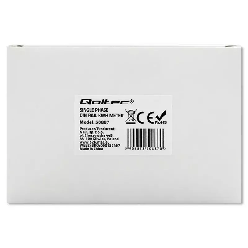 Vienfazis elektros energijos skaitiklis QOLTEC 50887 1 fazė 230V LCD plonas