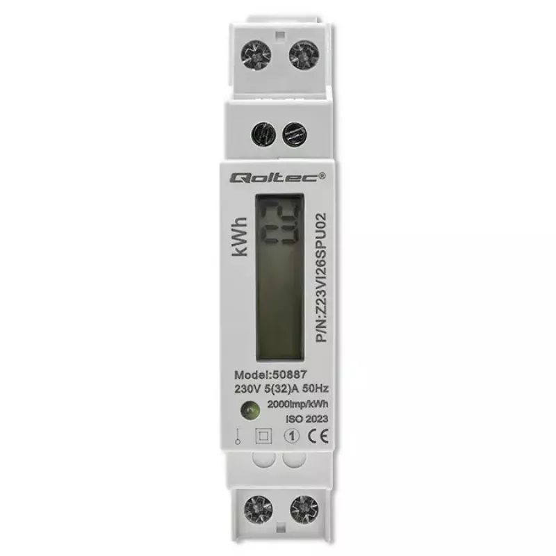 Vienfazis elektros energijos skaitiklis QOLTEC 50887 1 fazė 230V LCD plonas