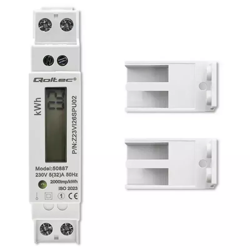 Vienfazis elektros energijos skaitiklis QOLTEC 50887 1 fazė 230V LCD plonas