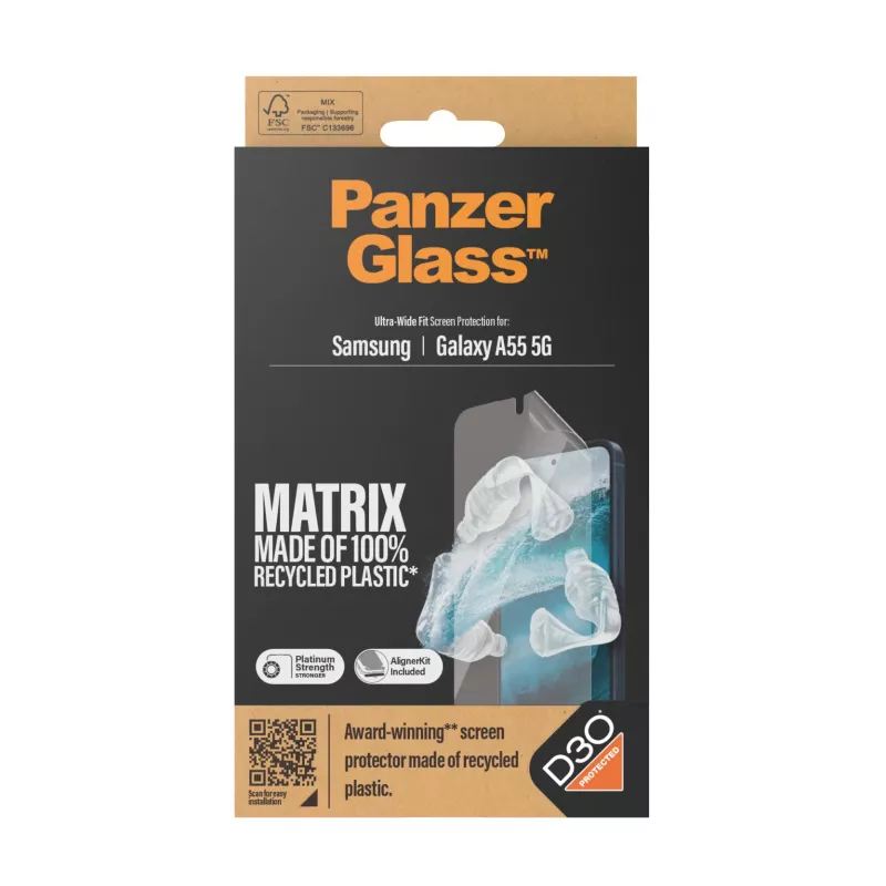 PanzerGlass ® ECO MATRIX ekrano apsauga Samsung Galaxy A55 5G | Itin platus prigludimas su AlignerKit