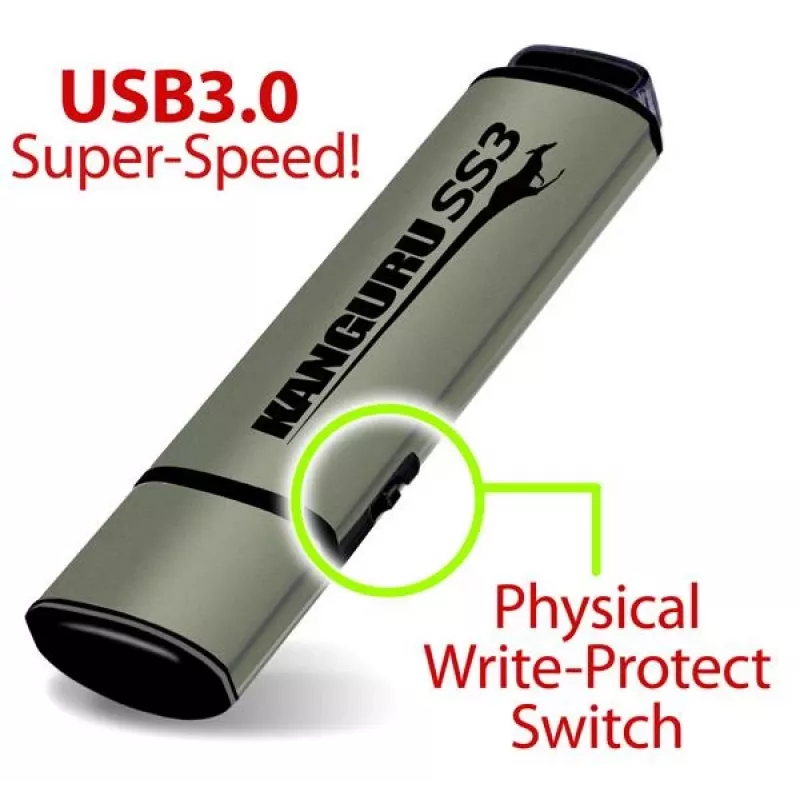 Kanguru SS3™ SuperSpeed USB3.0 64GB saugi atmintinė su fiziniu rašymo apsaugos jungikliu