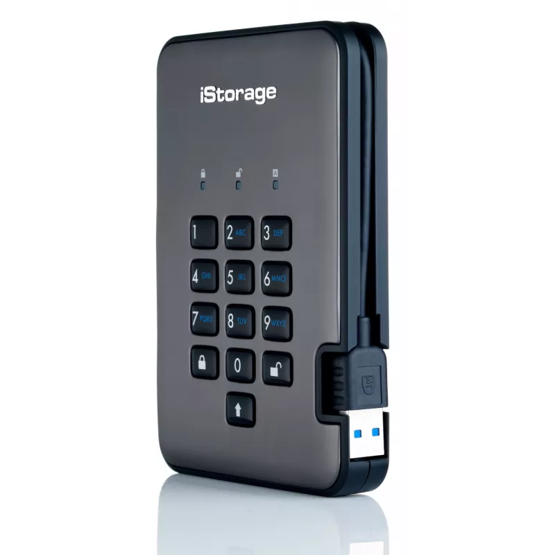iStorage diskAshur PRO2 512GB 2,5 colio SSD išorinis diskas su USB 3.2 ir PIN klaviatūra IS-DAP2-256-SSD-512-C-G