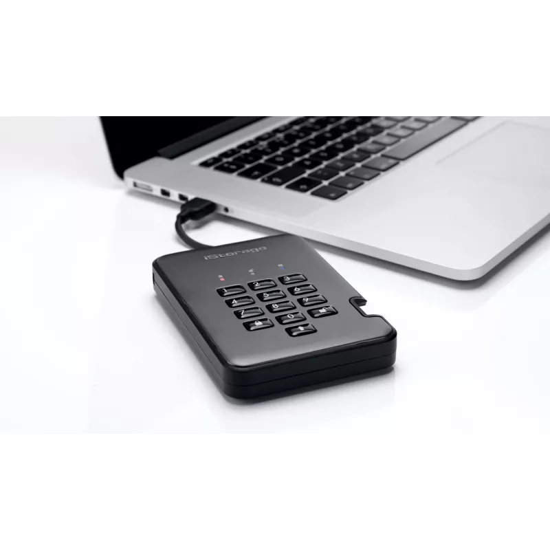 iStorage diskAshur PRO2 512GB 2,5 colio SSD išorinis diskas su USB 3.2 ir PIN klaviatūra IS-DAP2-256-SSD-512-C-G