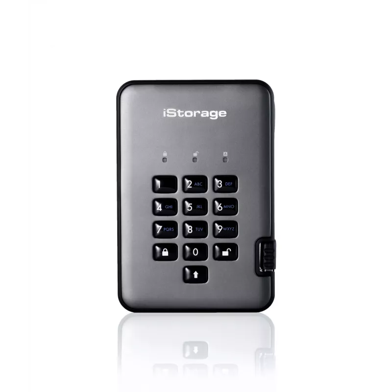 iStorage diskAshur PRO2 512GB 2,5 colio SSD išorinis diskas su USB 3.2 ir PIN klaviatūra IS-DAP2-256-SSD-512-C-G