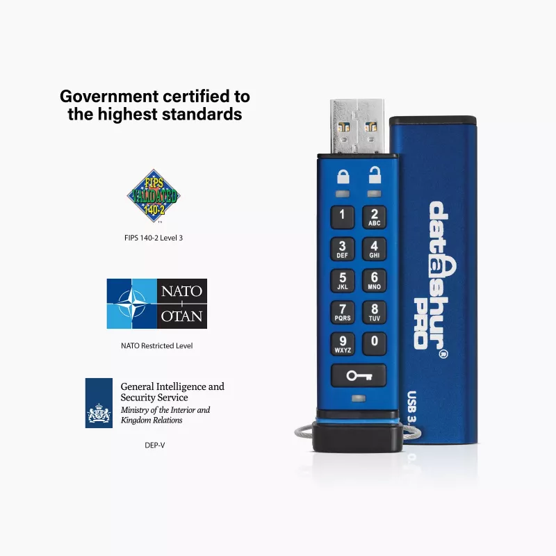 iStorage datAshur Pro USB3 256GB – USB atmintukas su AES 256 bitų aparatine šifravimo sistema