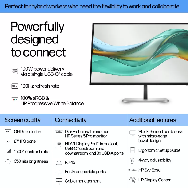 HP Series 5 Pro 27 colių QHD USB-C Monitorius - 527pu