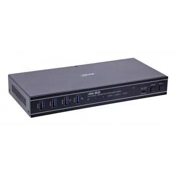InLine 57885G KVM jungiklis, 2 prievadai, HDMI & DisplayPort, 4K@60Hz, dviejų monitorių, montavimui į stelažą, juodas