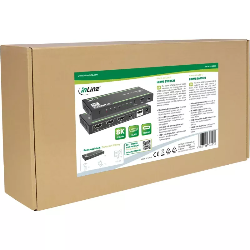 InLine 57885B HDMI jungiklis su USB-C, 8K