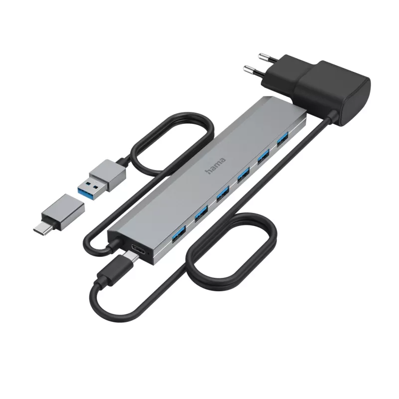 Hama 00200137 USB 3.2 Gen 1 (3.1 Gen 1) tipo A + tipo C 7 prievadų šakotuvas, 5000 Mbit/s, antracitas