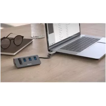 Hama 00200140 USB 3.2 Gen 1 dokų stotelė / USB šakotuvas su kortelių skaitytuvu, antracito juoda