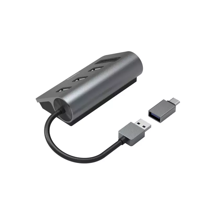 Hama 00200140 USB 3.2 Gen 1 dokų stotelė / USB šakotuvas su kortelių skaitytuvu, antracito juoda