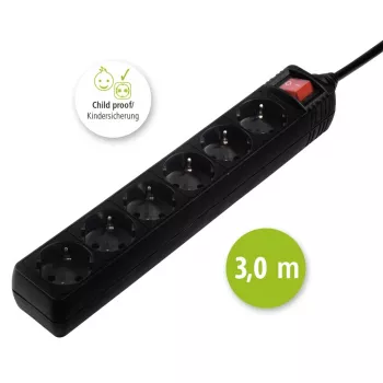 Hama 137265 ilgintuvas 3 m 6 kištukinių lizdų Vidiniam naudojimui Juoda